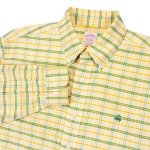 Brooks Brothers Mens M Yellow Oxford Regular Fit Non Iron LS Shirt Supima Cotton